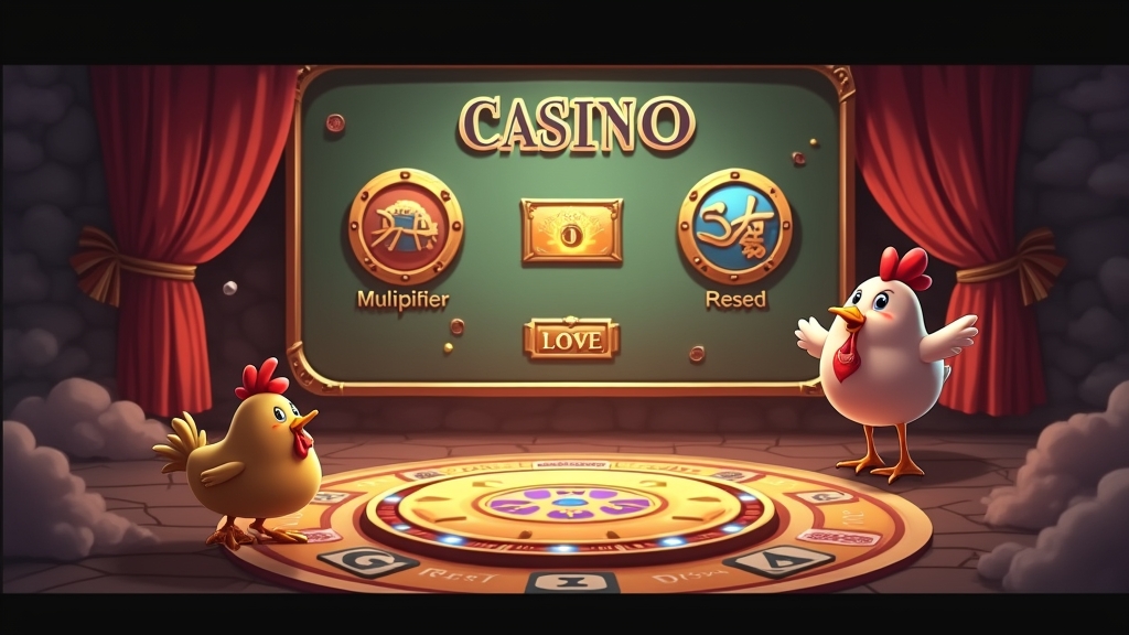 Chicken Road demo feature scene with multipliers, reset glow, and a chicken character