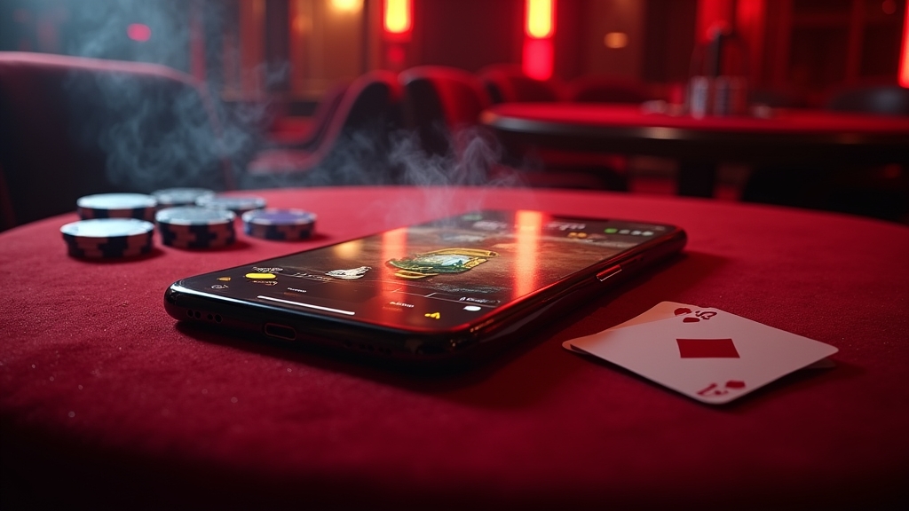 Smartphone showing a chicken-themed road game in a moody casino setting